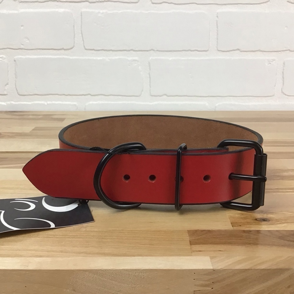 Madcow Red black genuine leather contemporary country vibe dog collar handmade